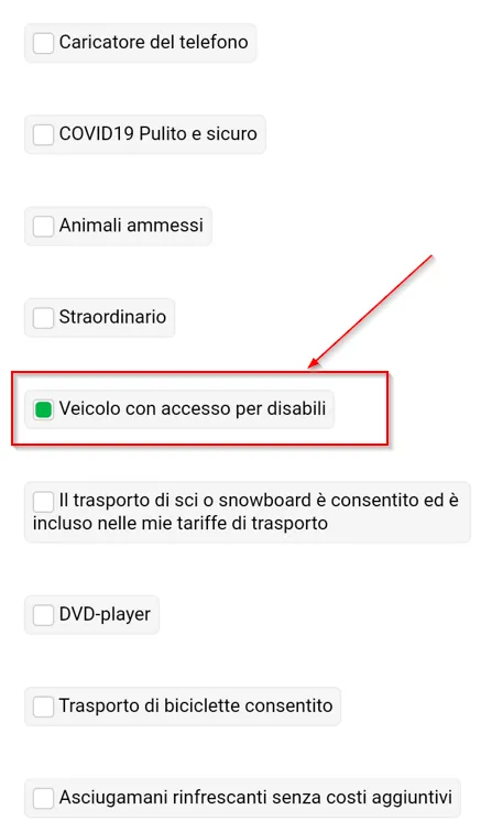 impostazione del veicolo con accesso per sedie a rotelle