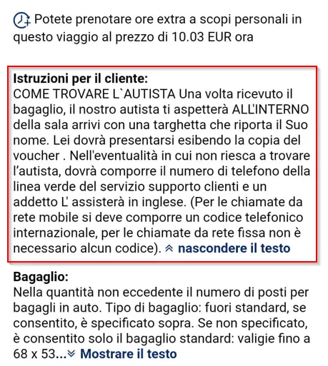 Instruction for the client to meet with a driver