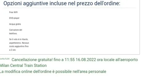 Frammento di ordine-opzioni pagate nell'ordine.